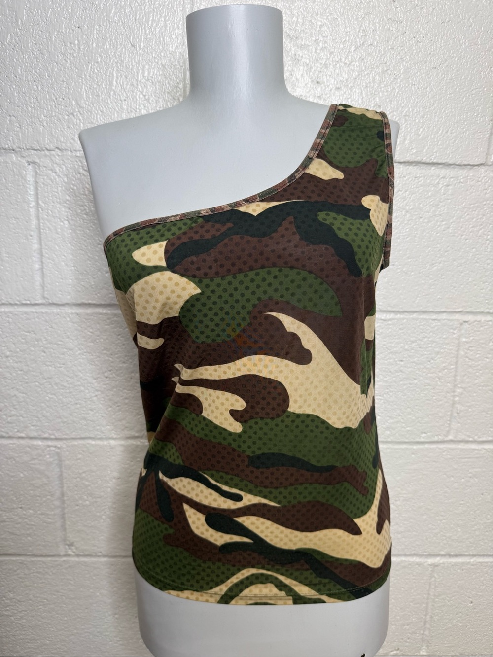 Active Y2k  USA One-Shoulder Camo Print Dress in Green, Brown, Cream